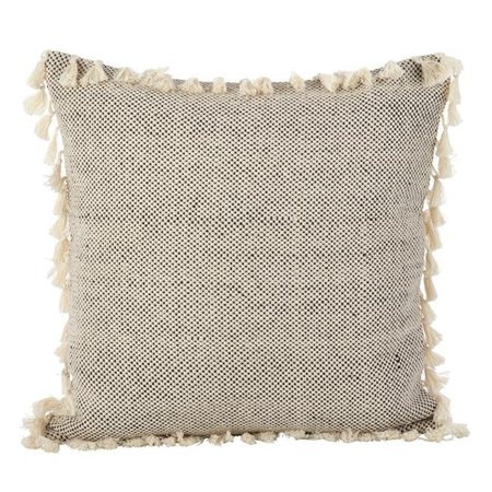 SARO LIFESTYLE SARO 6451.I20S 20 in. Square Moroccan Design Tasseled Fringe Cotton Down Filled Throw Pillow  Ivory 6451.I20S